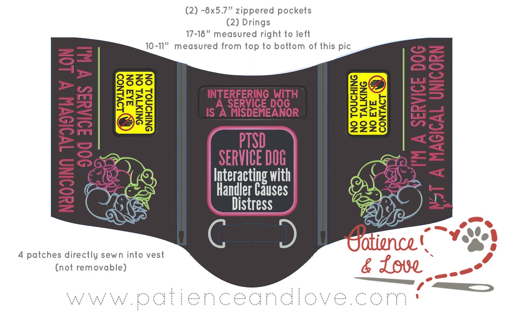 I'm A Service Dog, Not a Magical Unicorn with 4 patches and cute sleep –  PatienceandLove143